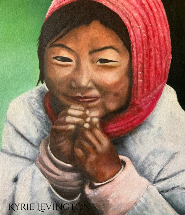 Little Girl Wearing a Woolie Pink Hat